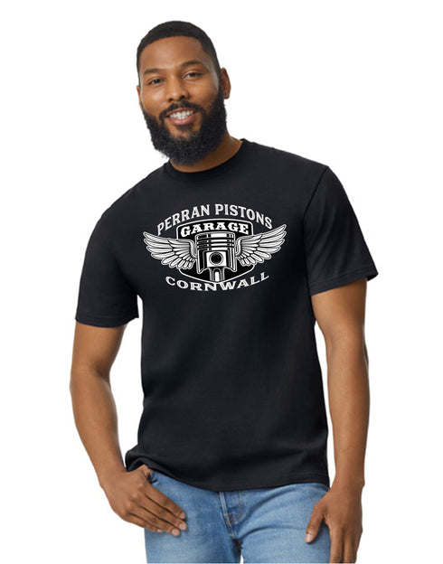 Perran Pistons Cornwall T-Shirt Winged Piston Automotive Modified Vintage Retro Car Clothing